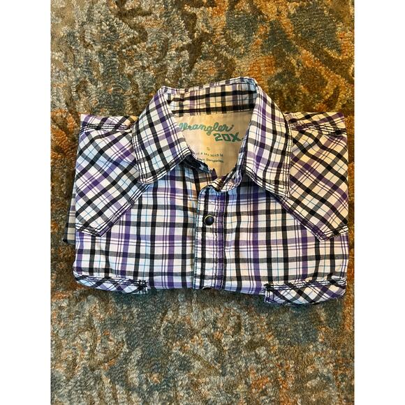 Wrangler 20X Mens Purple Plaid, Short Sleeve Western Shirt S - Picture 4 of 4
